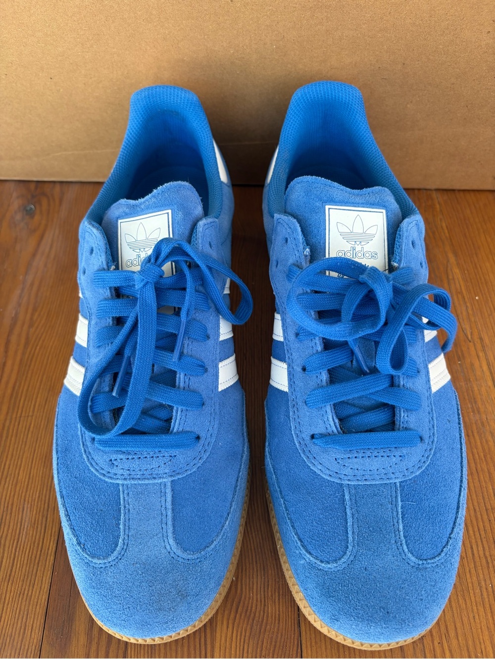 adidas Men’s Bright Blue Suede Sneakers with White Stripes